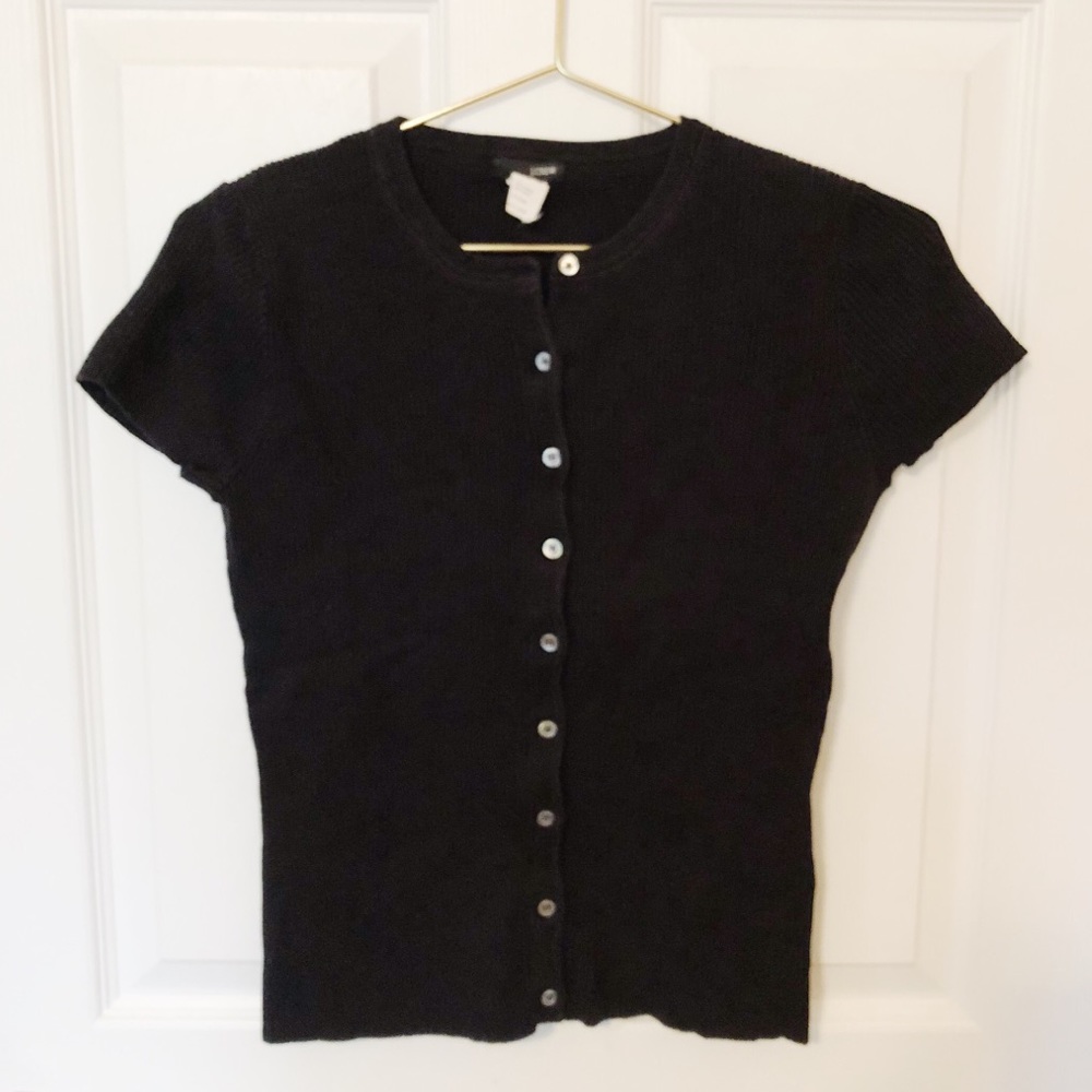 J Crew Fitted Black Ribbed Button Down T Shirt - S